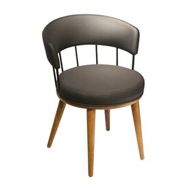 BSM - BSM AS-309 Ahşap Oval Minderli Sandalye, 80x60 cm, Gri
