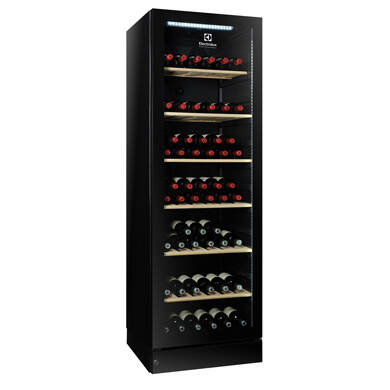 Electrolux Professional Cam Kapılı Şarap Dolabı, 170 Şişe, Siyah, Tek ya da İki Isı Bölmeli, 5-22°C, Raf Sayısı: 6+1
