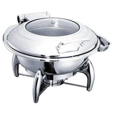 Öztiryakiler Yuvarlak Cam Kapaklı Chafing Dish, Ayaklı, 6 L, 2/3 Gn