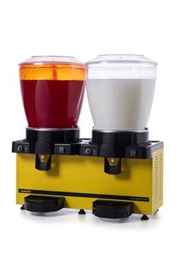 Samixir Twin Panoramik Soğuk İçecek Dispenseri, 22+22 L, Fıskiyeli ve Karıştırıcılı, Sarı